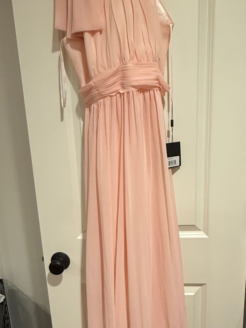 Mac Duggal Soft Blush Pink One-Shoulder Pleated Maxi Dress